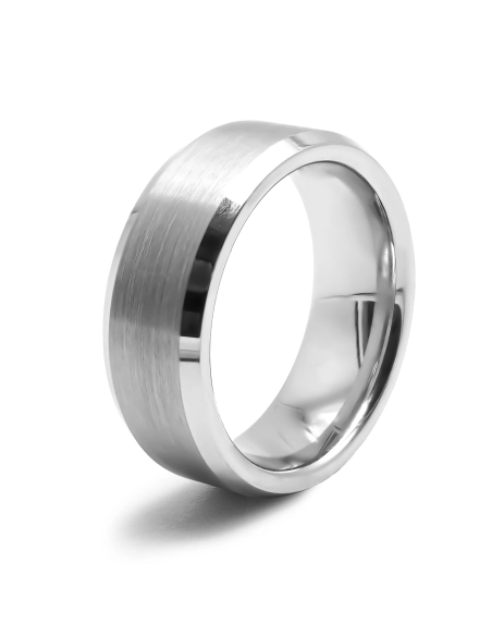 Bague tungstène - finition brossée - côté biseauté - largeur 8mm - ...