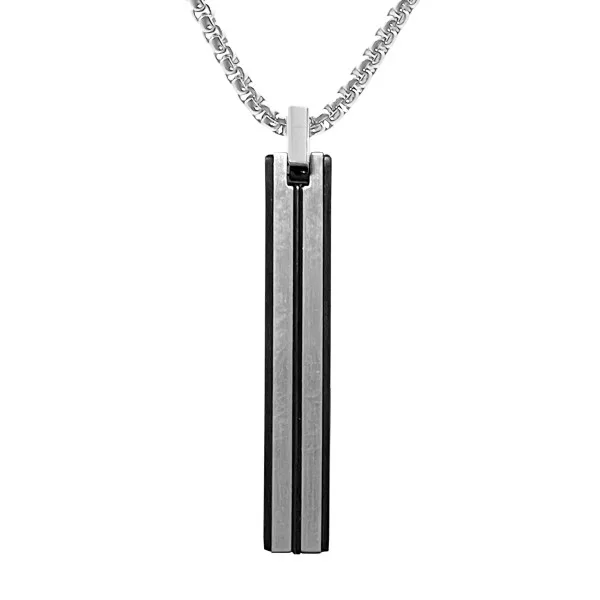 Collier acier 2 tons - pendentif 35x6mm - 45+10cm
