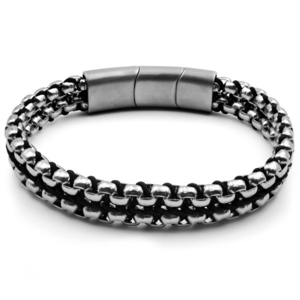 Bracelet acier - corde noir - 21+1,5cm