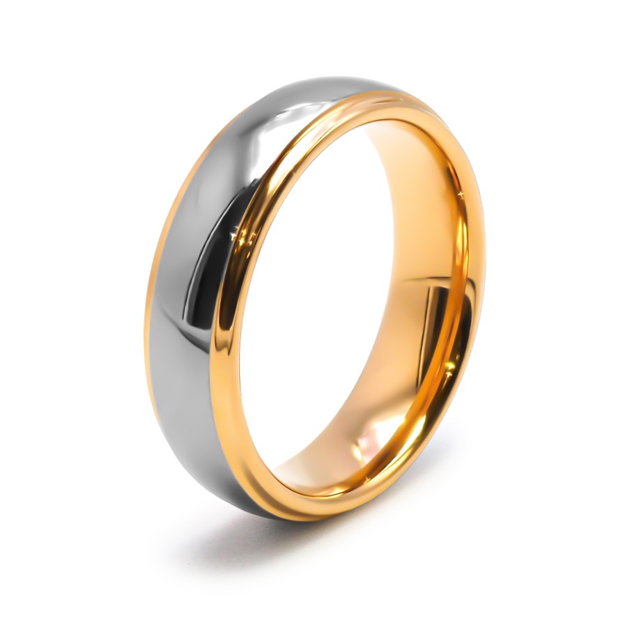 Alliance / Bague tungstène - 2 tons - PVD doré - couleur argent - i...