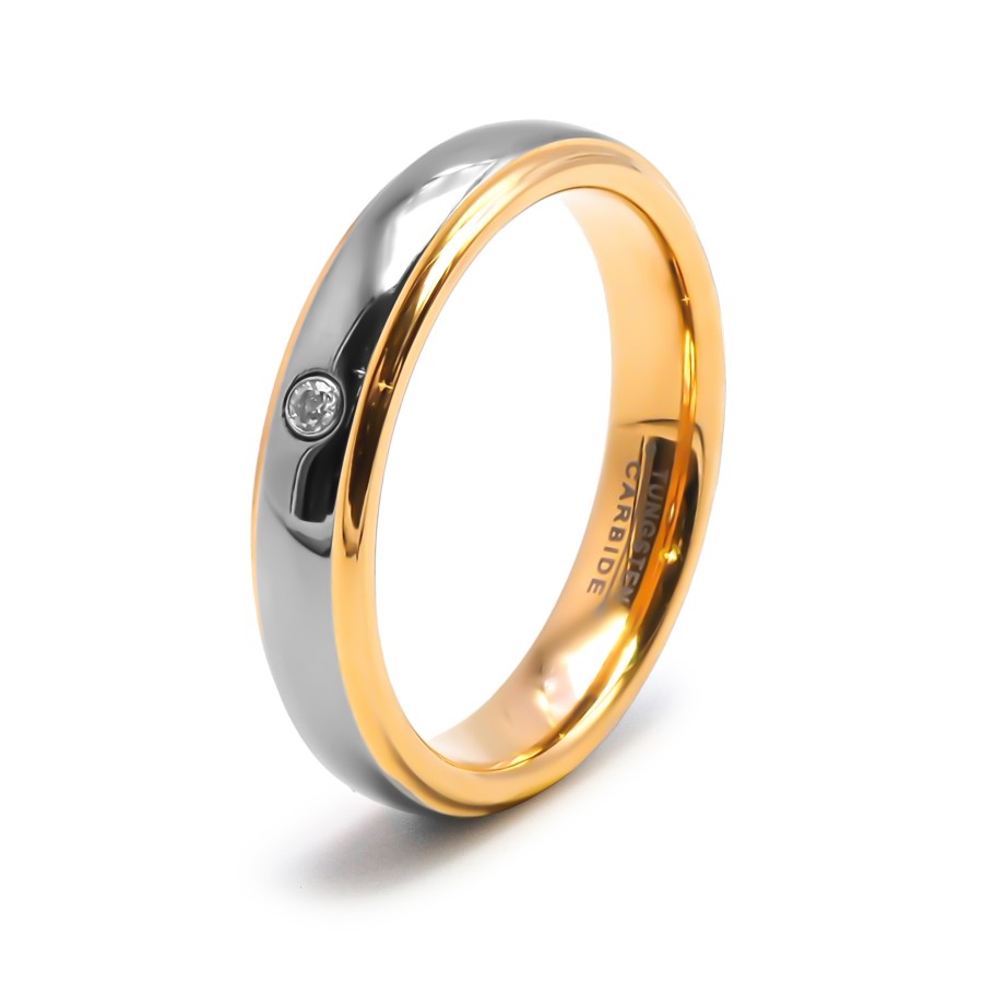 Alliance / Bague tungstène - PVD doré - intérieur confort - finitio...