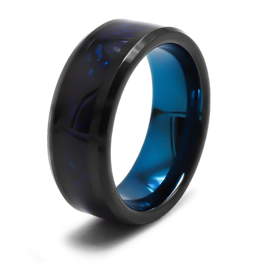 Bague Tungstène - PVD Noir - intérieur confort - fibre de carbonne ...