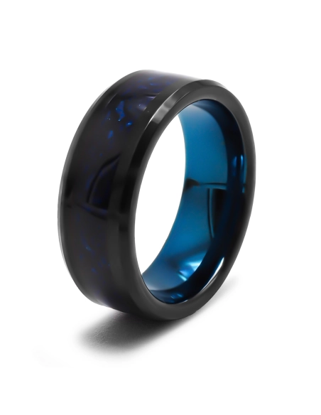 Bague Tungstène - PVD Noir - intérieur confort - fibre de carbonne ...