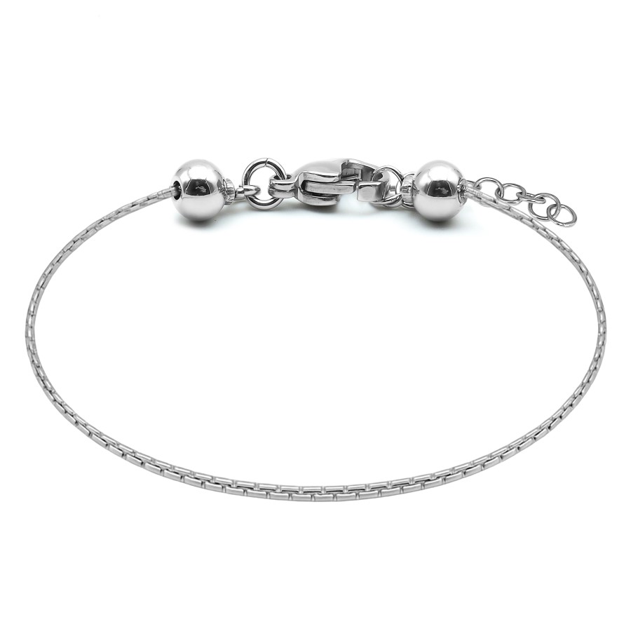 Bracelet acier grain de riz inoxydable souple - pas de vis interne - épaisseur 1.2mm - longueur 18+4CM