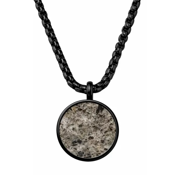 Collier en acier - PVD noir - "Flame Stone" blanche incrustée - pendentif rond 20mm - 50+10cm