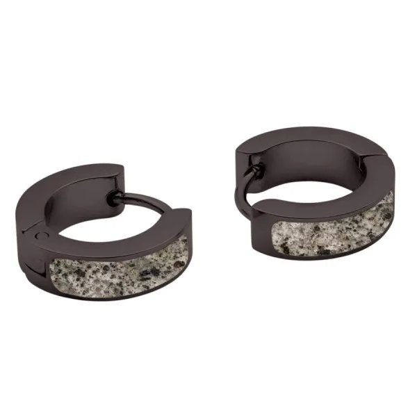 Créoles acier PVD noir - "Flame Stone" blanche incrustée - diamètre intérieur 10mm