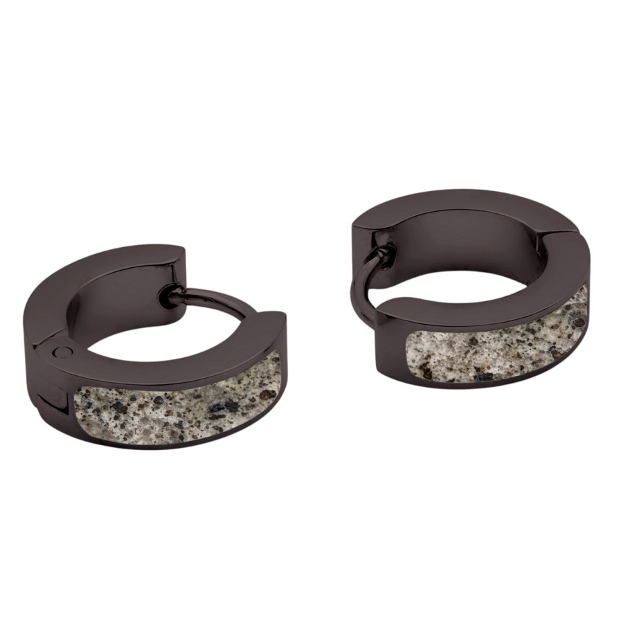 Créoles acier PVD noir - "Flame Stone" blanche incrustée - diamètre intérieur 10mm