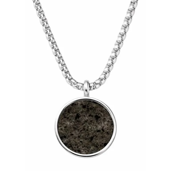 Collier en acier - "Flame Stone" noire incrustée - pendant rond 20mm - 50+10cm