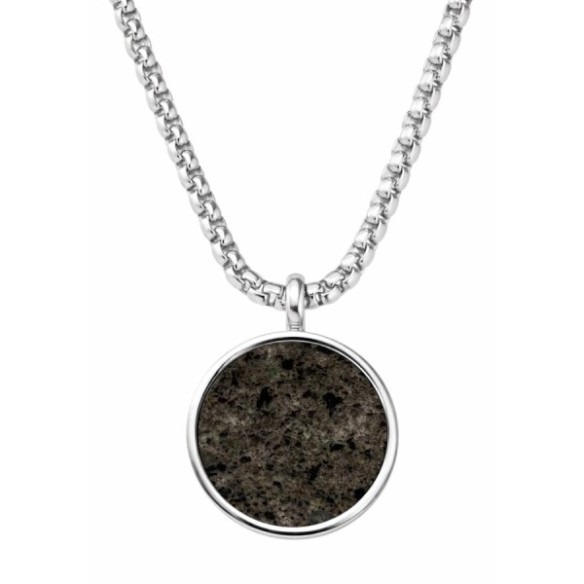 Collier en acier - "Flame Stone" noire incrustée - pendant rond 20mm - 50+10cm