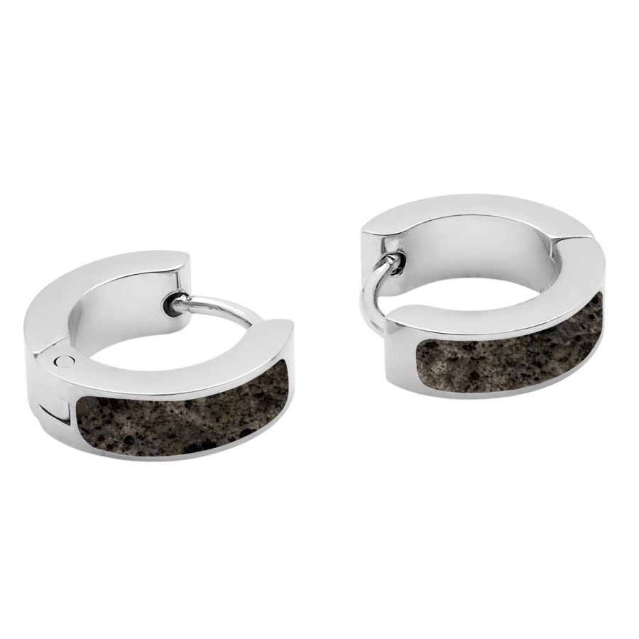 Créoles acier - "Flame Stone" noire incrustée - diamètre intérieur 10mm
