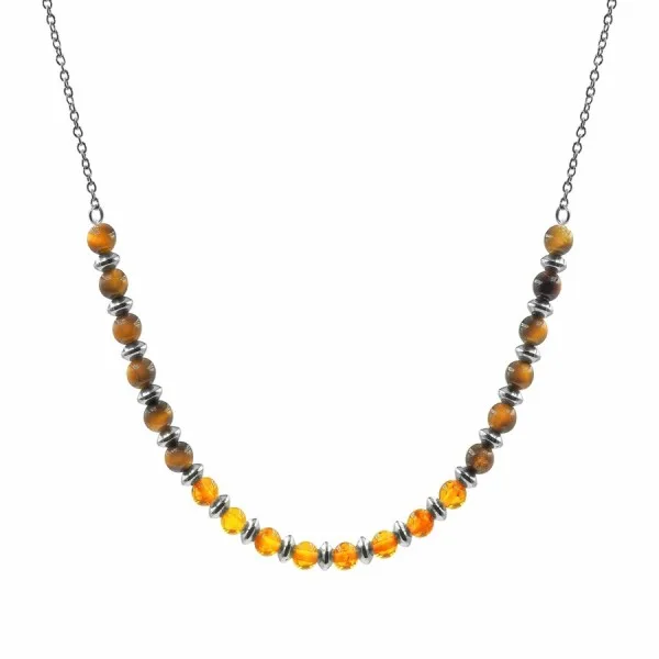 Collier lithothérapie "Gardien Protecteur" - Ambre - Oeil de Tigre - 40+8cm
