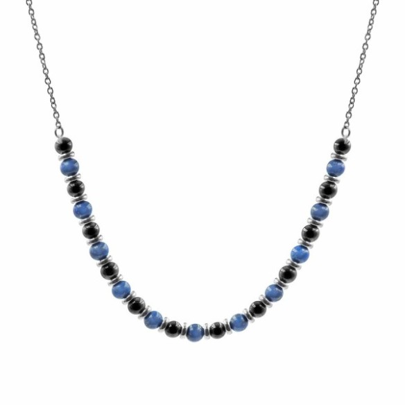 Collier lithothérapie "Bye Bye Blues" - Hématite - Lapis Lazuli - 40+8cm