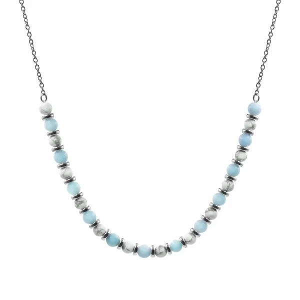 Collier lithothérapie "Zen Attitude" - Aigue Marine - Howlite Blanche - 40+8cm