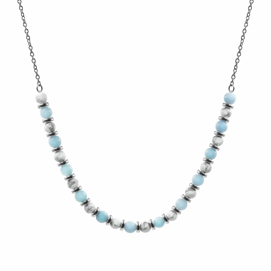 Collier lithothérapie "Zen Attitude" - Aigue Marine - Howlite Blanche - 40+8cm