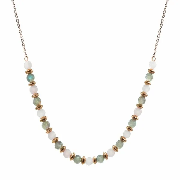 Collier lithothérapie "Libre comme l'Air" - Labradorite - Quartz Rose - PVD rosé - 40+8cm
