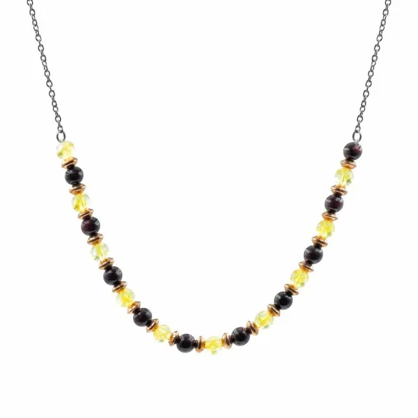 Collier lithothérapie "Power Boost" - Citrine - Grenat - PVD doré - 40+8cm