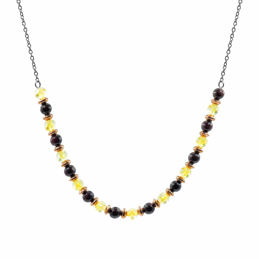 Collier lithothérapie "Power Boost" - Citrine - Grenat - PVD doré - 40+8cm