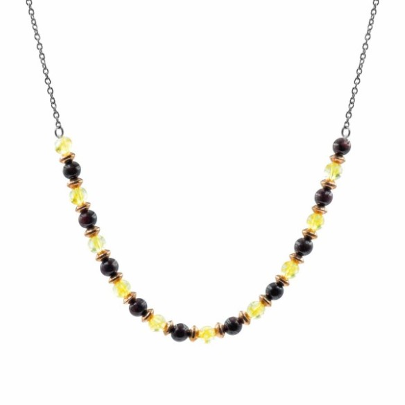 Collier lithothérapie "Power Boost" - Citrine - Grenat - PVD doré - 40+8cm