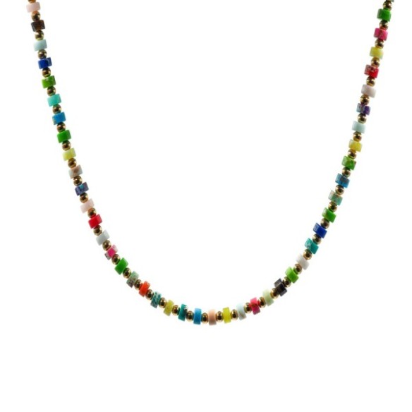 Collier en acier pour enfant - PVD doré - composants naturels - 32+10cm