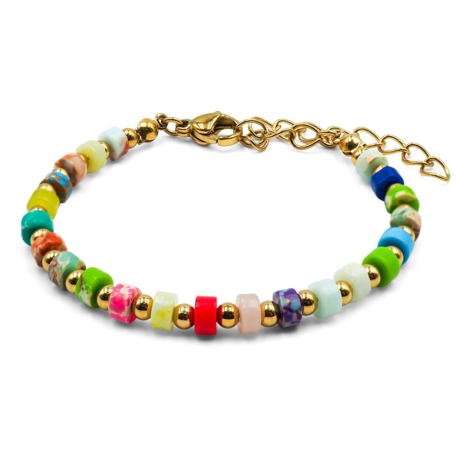 Bracelets en acier pour enfant - PVD doré - composants naturels - 13+5cm