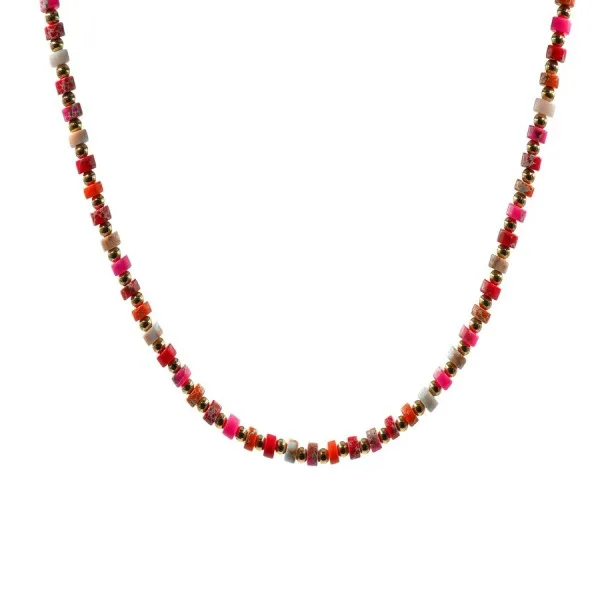 Collier en acier pour enfant - PVD doré - composants naturels - 32+10cm