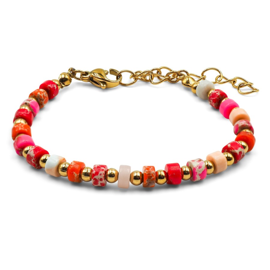 Bracelets en acier pour enfant - PVD doré - composants naturels - 13+5cm
