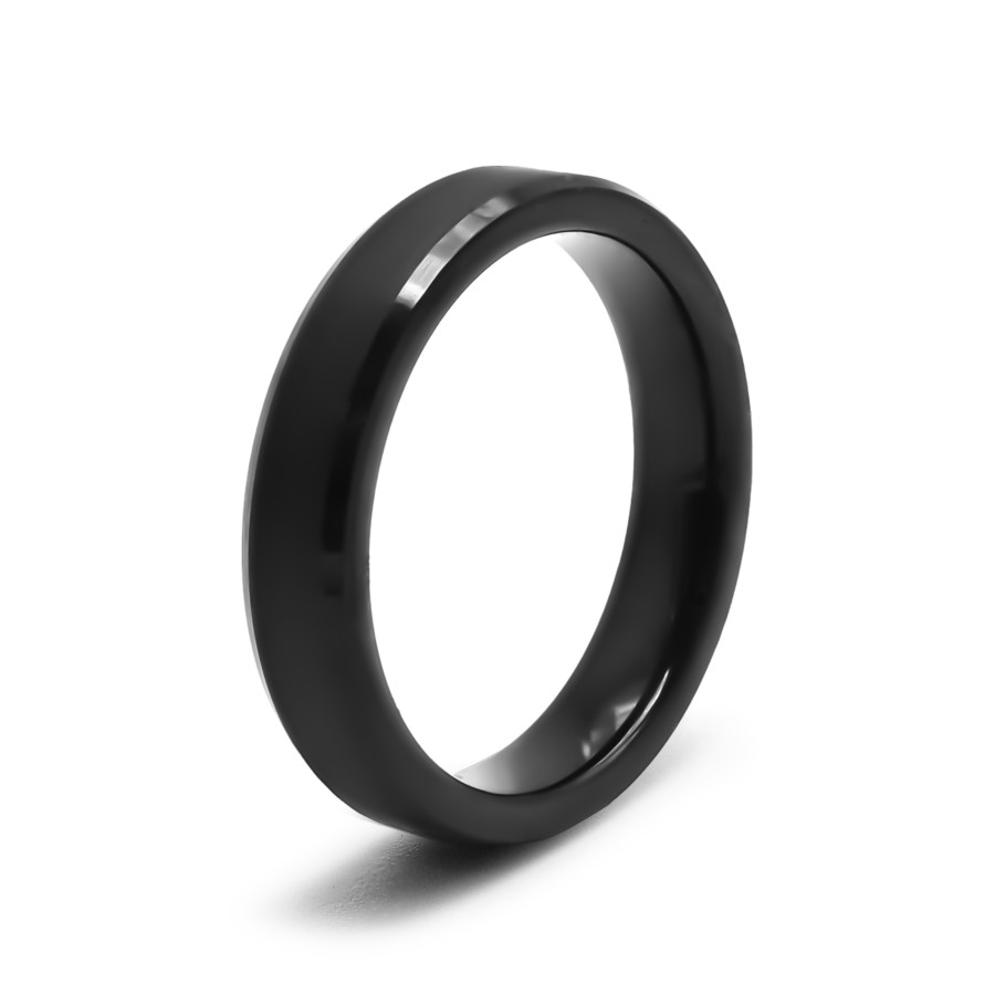 Bague tungstène - pvd noir - finition brossé - bord biseauté - larg...