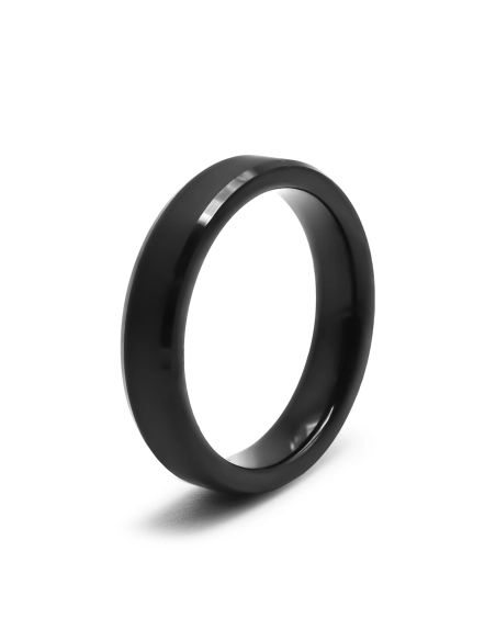 Bague tungstène - pvd noir - finition brossé - bord biseauté - larg...