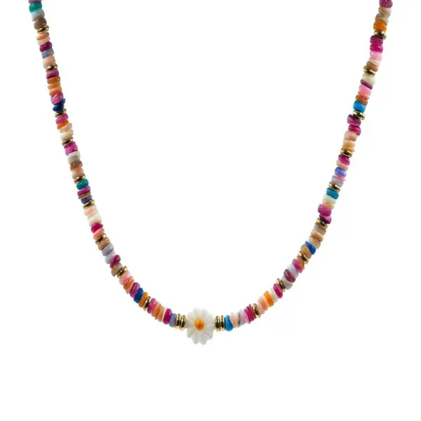 Collier en acier pour enfant - PVD doré - composants naturels - 32+10cm