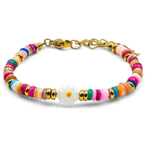 Bracelets en acier pour enfant - PVD doré - composants naturels - 13+5cm