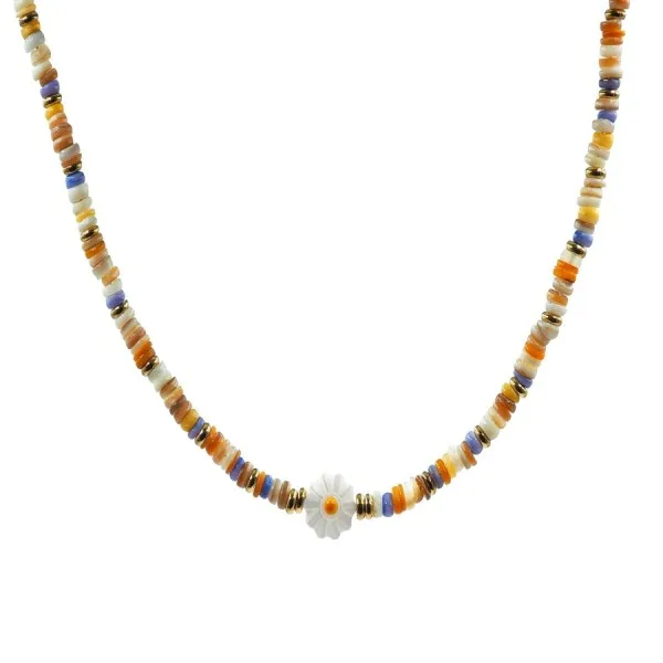 Collier en acier pour enfant - PVD doré - composants naturels - 32+10cm