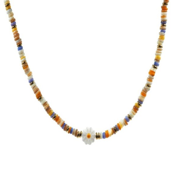 Collier en acier pour enfant - PVD doré - composants naturels - 32+10cm