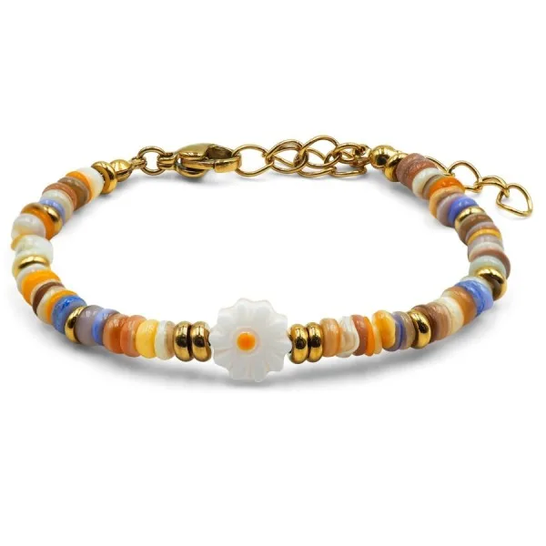 Bracelets en acier pour enfant - PVD doré - composants naturels - 13+5cm