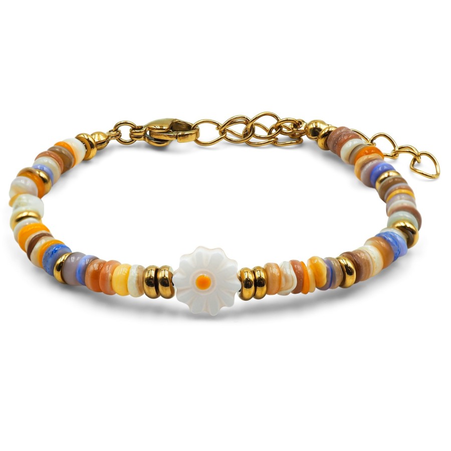Bracelets en acier pour enfant - PVD doré - composants naturels - 13+5cm
