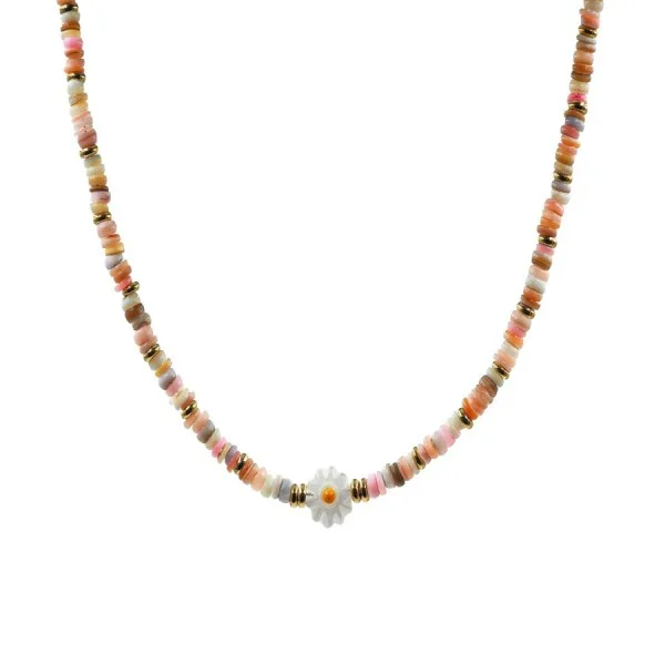Collier en acier pour enfant - PVD doré - composants naturels - 32+10cm