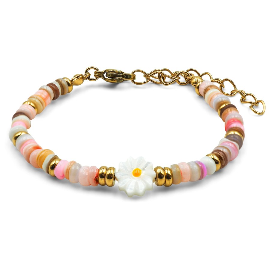 Bracelets en acier pour enfant - PVD doré - composants naturels - 13+5cm