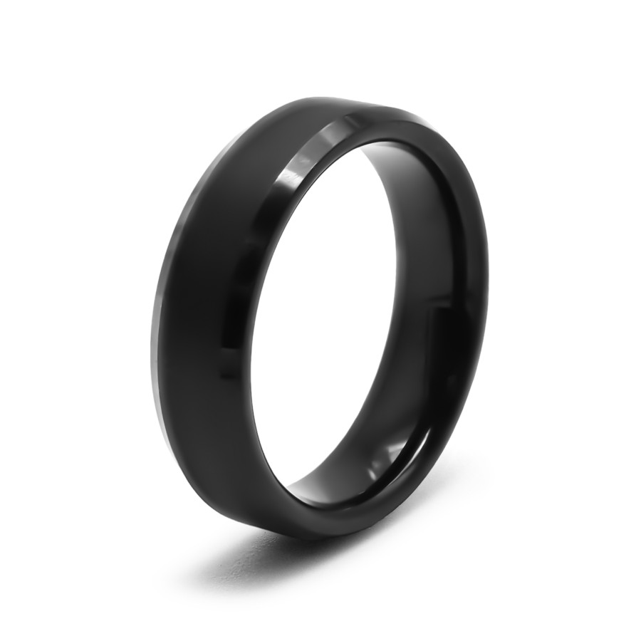 Bague tungstène - pvd noir - finition brossé - bord biseauté - larg...