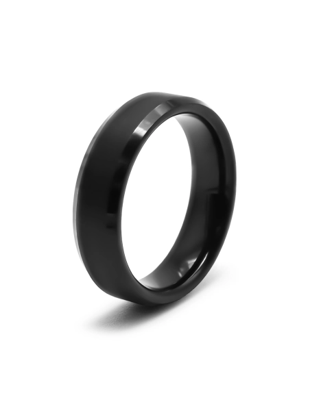 Bague tungstène - pvd noir - finition brossé - bord biseauté - larg...