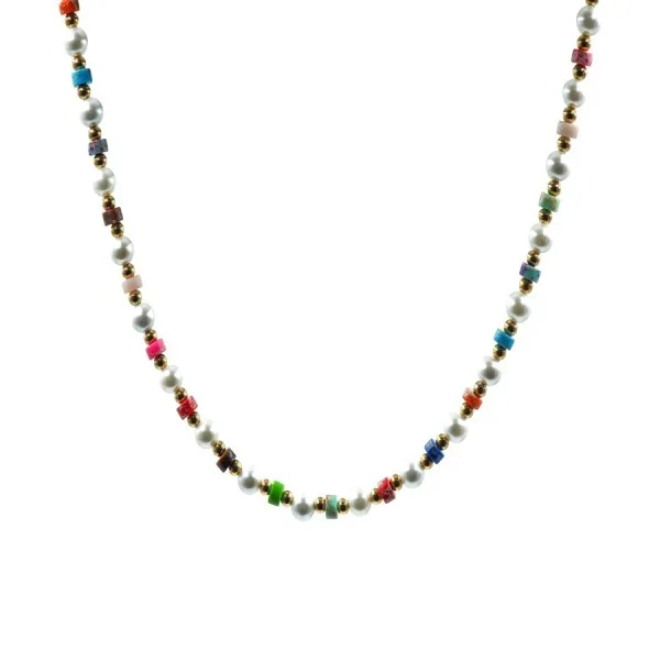 Collier en acier pour enfant - PVD doré - composants naturels - 32+10cm