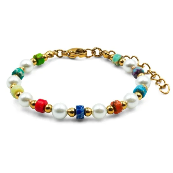 Bracelets en acier pour enfant - PVD doré - composants naturels - 13+5cm