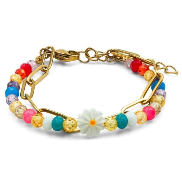 Bracelets en acier pour enfant - PVD doré - composants naturels - 13+5cm