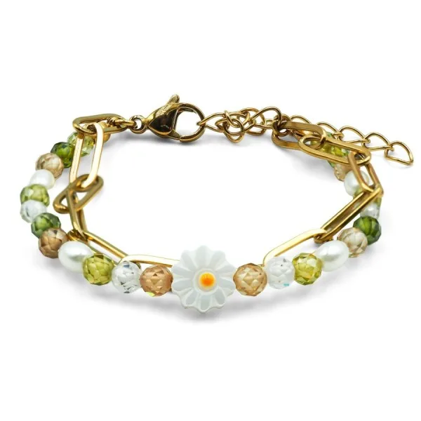 Bracelets en acier pour enfant - PVD doré - composants naturels - 13+5cm