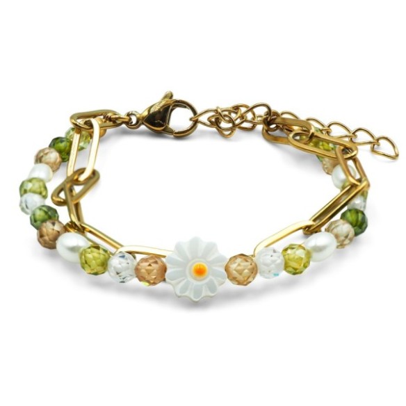 Bracelets en acier pour enfant - PVD doré - composants naturels - 13+5cm