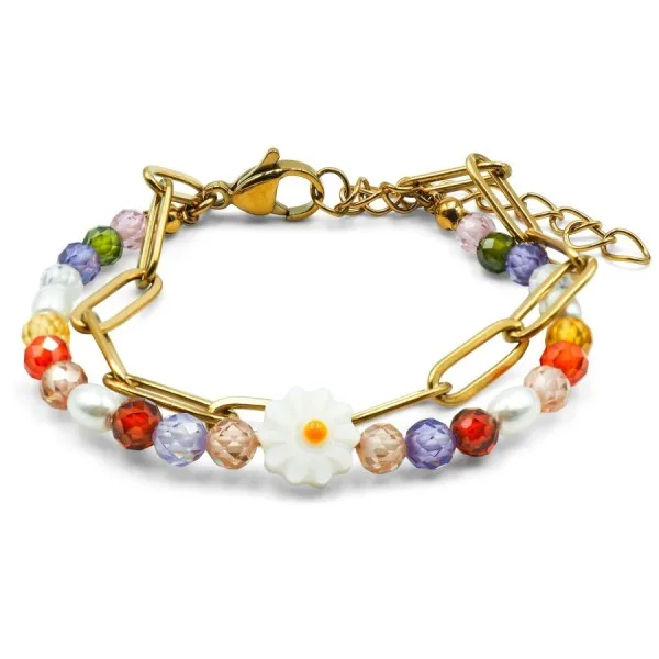 Bracelets en acier pour enfant - PVD doré - composants naturels - 13+5cm