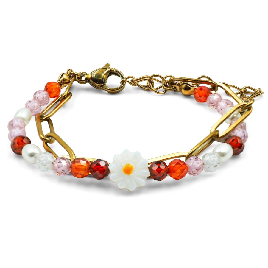 Bracelets en acier pour enfant - PVD doré - composants naturels - 13+5cm