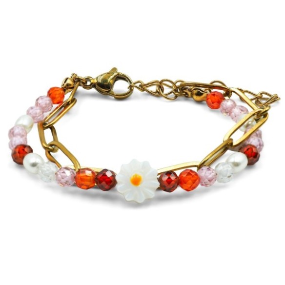 Bracelets en acier pour enfant - PVD doré - composants naturels - 13+5cm