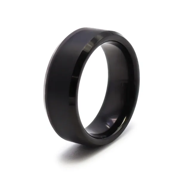 Bague tungstène - pvd noir - finition brossé - bord biseauté - larg...