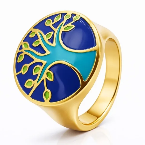 Bague acier PVD doré email - diamètre 20mm - Taille 54 à 62