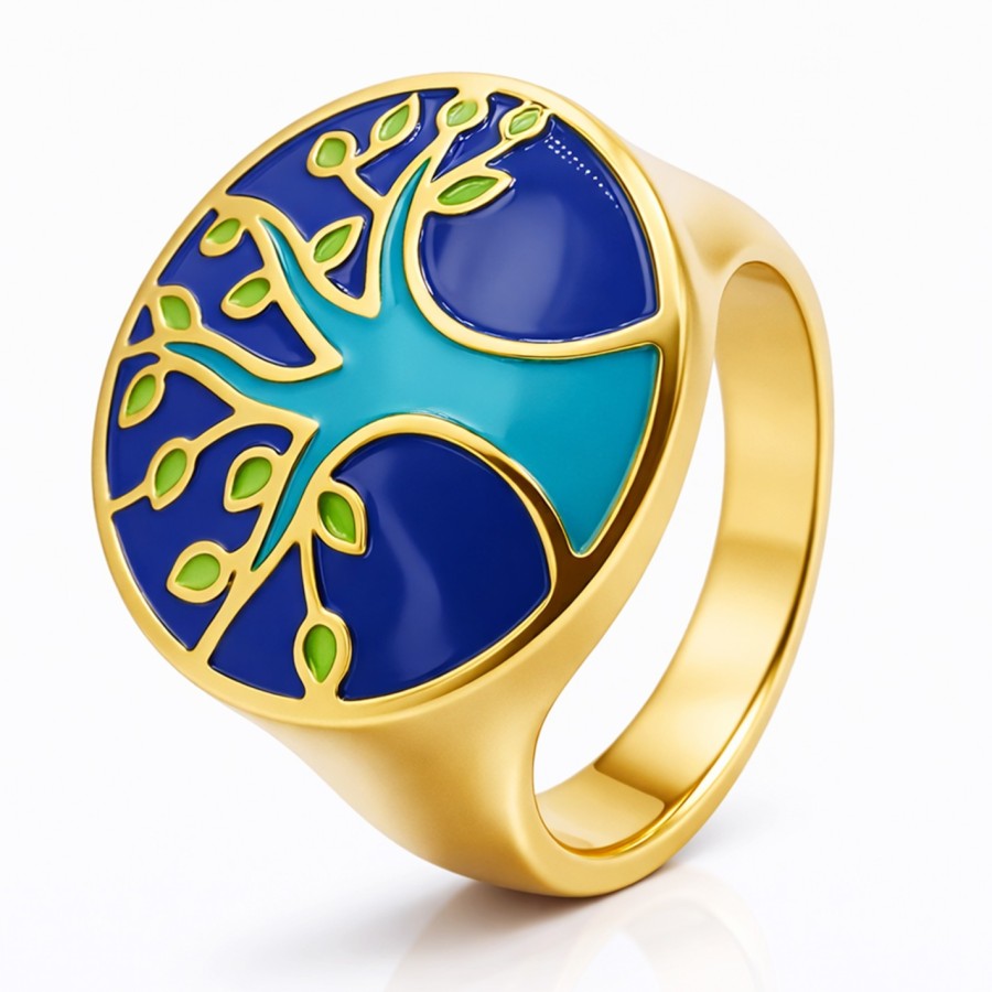 Bague acier PVD doré email - diamètre 20mm - Taille 54 à 62