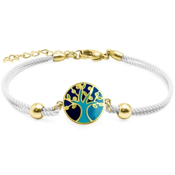 Bracelet acier PVD doré coton blanc - email - diamètre 15mm - 15+5cm